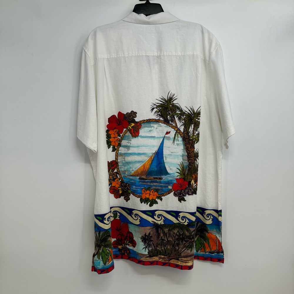 NWT Caribbean Roundtree & Yorke Hawaiian Shirt Mens Sz 2XT Linen Blend Sailboat